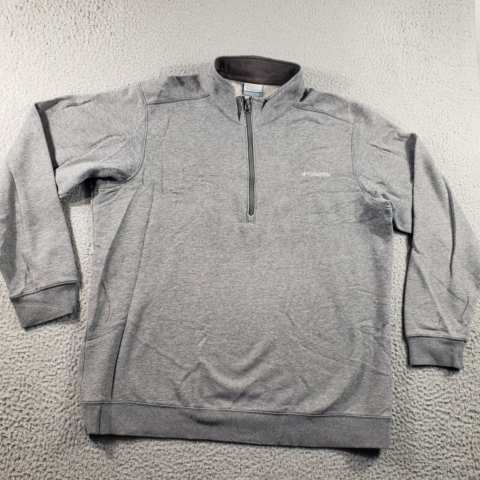Columbia Sweatshirt Men's Large 1/4 Zip Gray Fleece Pullover Cotton Stretch